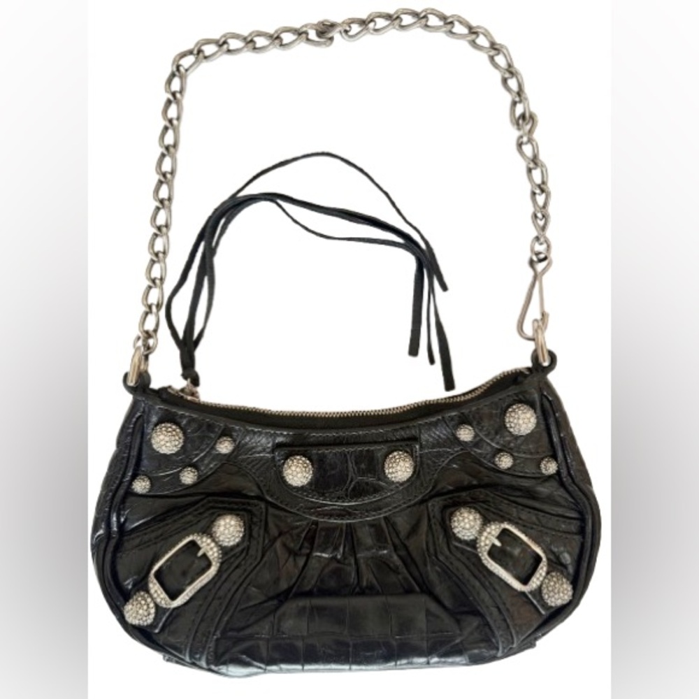 Balenciaga Black Shoulder Bag with Silver Accents